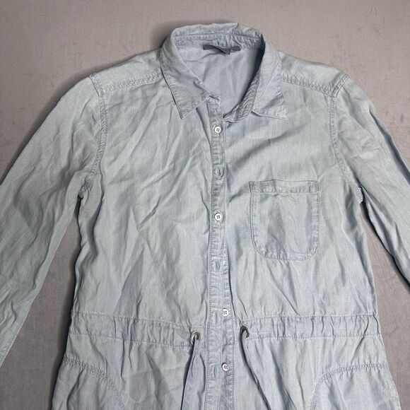 Athleta Dress Womens XXS Blue Drawstring Chambray Shirt Tunic Collared Boho‎ - Picture 2 of 12